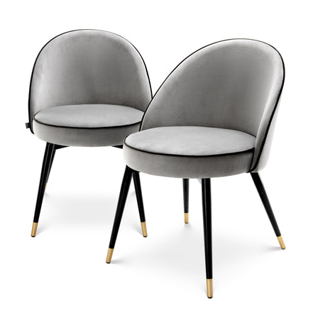 Scaun dining Cooper, catifea Roche gri deschis, set de 2