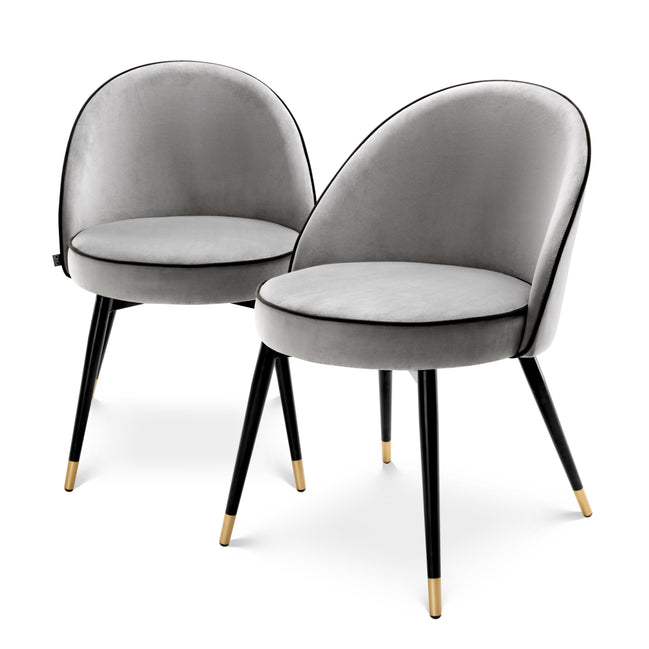 Scaun dining Cooper, catifea Roche gri deschis, set de 2