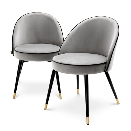 Scaun dining Cooper, catifea Roche gri deschis, set de 2