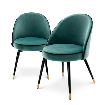 Scaun dining Cooper, catifea Roche turcoaz, set de 2