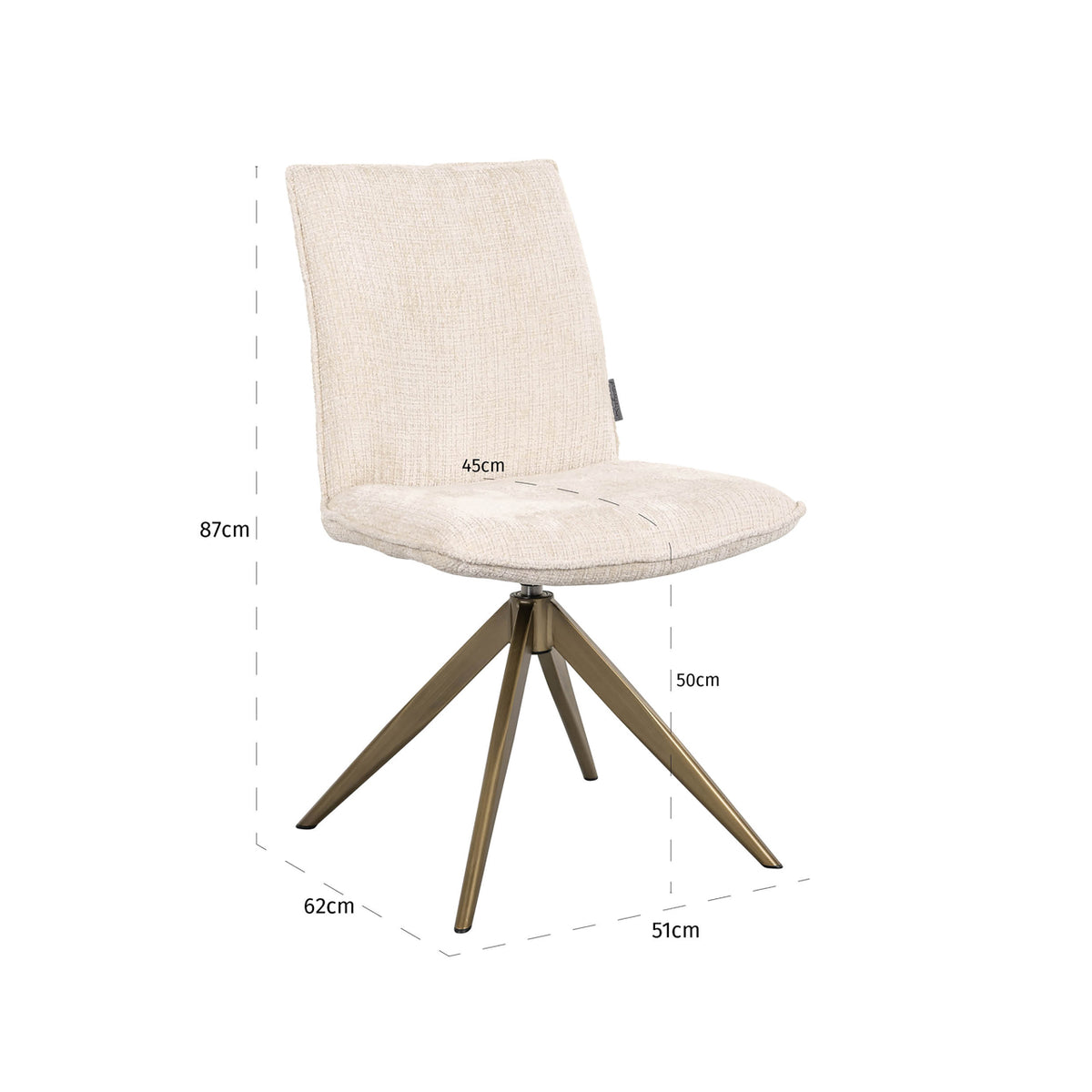Scaun dining Dakota, niagara bej, rotativ – desen tehnic cu dimensiuni