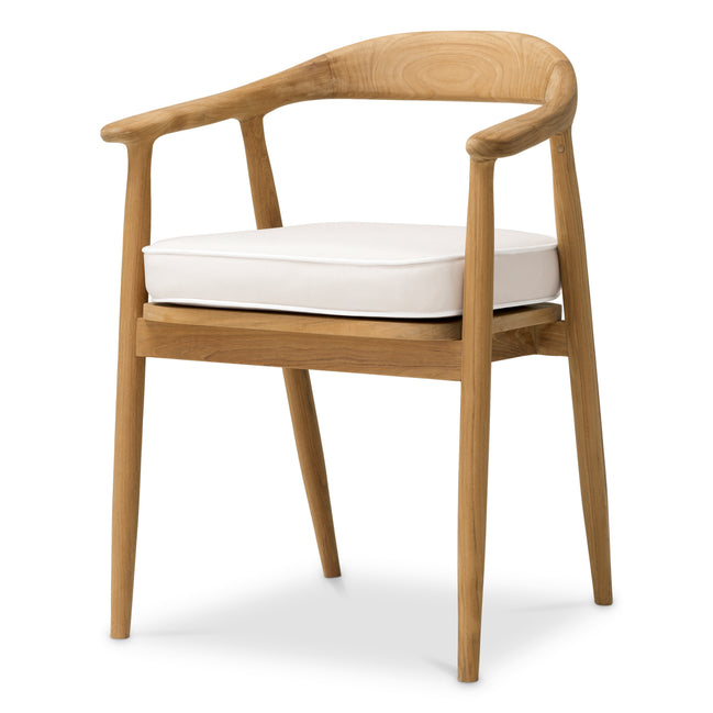 Scaun dining de exterior Beale, tec natural, Flores alb-crem