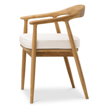 Scaun dining de exterior Beale, tec natural, Flores alb-crem