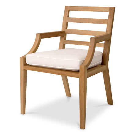 Scaun dining de exterior Hera, tec natural, Flores alb-crem
