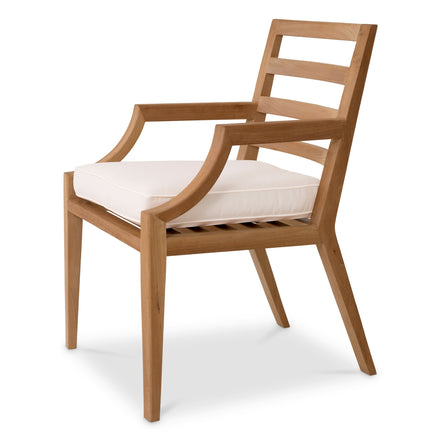 Scaun dining de exterior Hera, tec natural, Flores alb-crem
