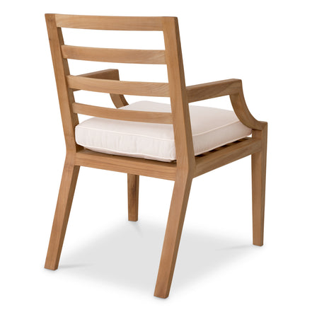 Scaun dining de exterior Hera, tec natural, Flores alb-crem