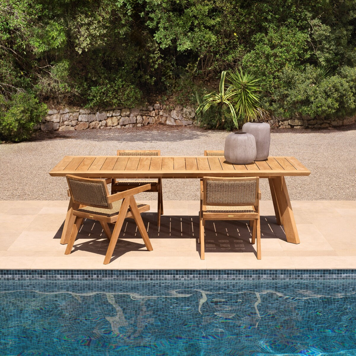 Scaun dining de exterior Kristo, tec natural, ratan sintetic natural