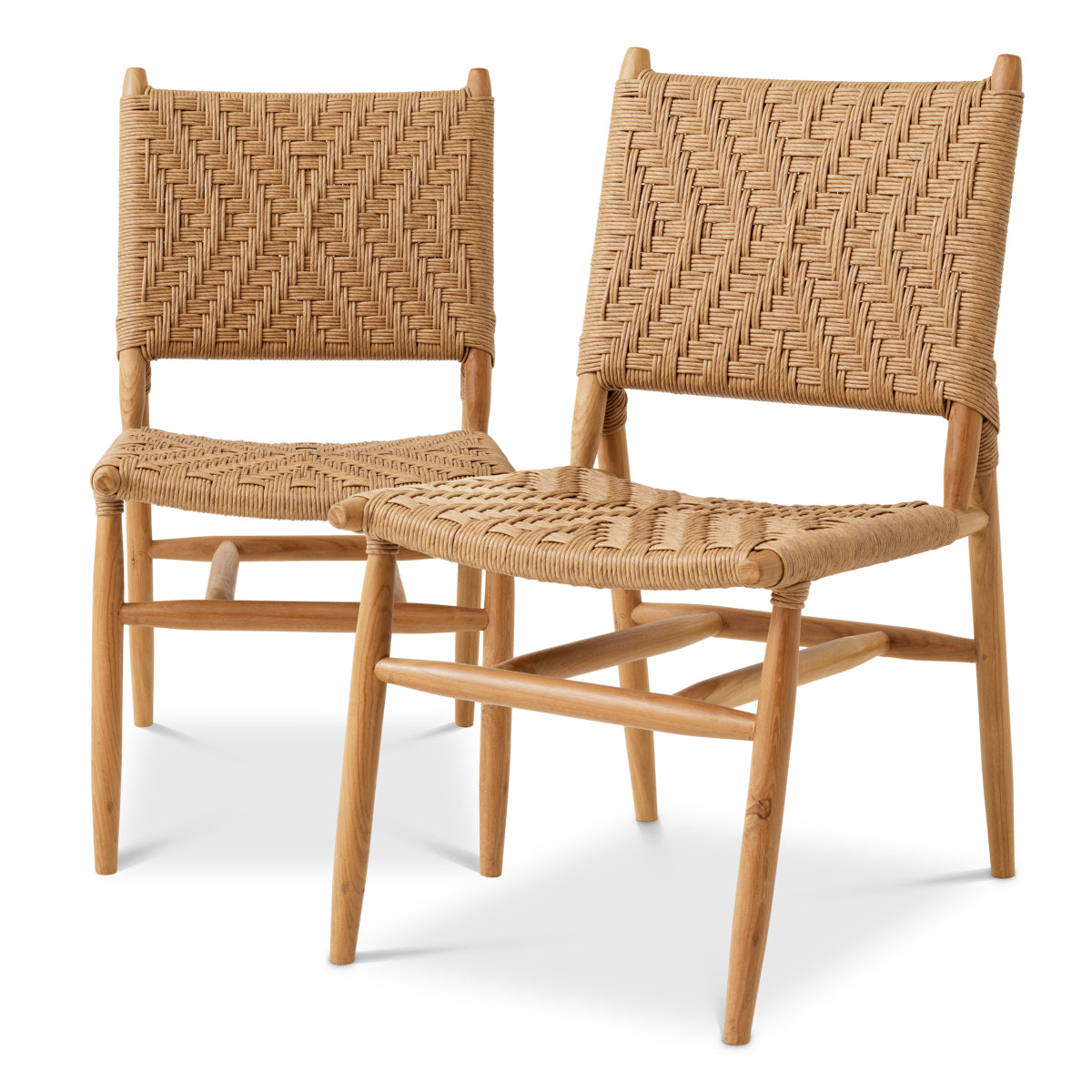 Scaun dining de exterior Laroc, tec natural, ratan sintetic, set de 2