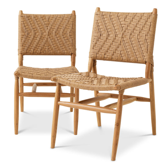 Scaun dining de exterior Laroc, tec natural, ratan sintetic, set de 2