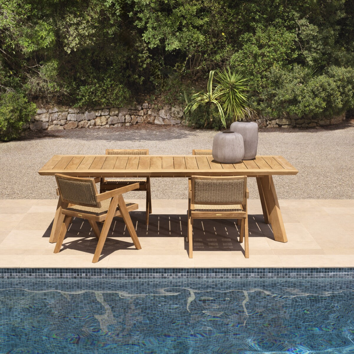 Scaun dining de exterior Niclas, tec natural, ratan sintetic natural