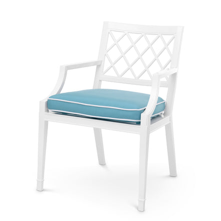 Scaun dining de exterior Paladium cu brațe, finisaj alb, Sunbrella albastru mineral