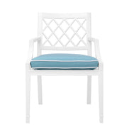 Scaun dining de exterior Paladium cu brațe, finisaj alb, Sunbrella albastru mineral