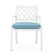 Scaun dining de exterior Paladium cu brațe, finisaj alb, Sunbrella albastru mineral