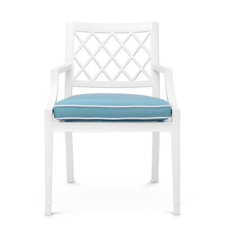 Scaun dining de exterior Paladium cu brațe, finisaj alb, Sunbrella albastru mineral