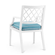 Scaun dining de exterior Paladium cu brațe, finisaj alb, Sunbrella albastru mineral