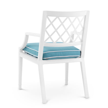 Scaun dining de exterior Paladium cu brațe, finisaj alb, Sunbrella albastru mineral
