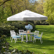 Scaun dining de exterior Paladium cu brațe, finisaj alb, Sunbrella albastru mineral