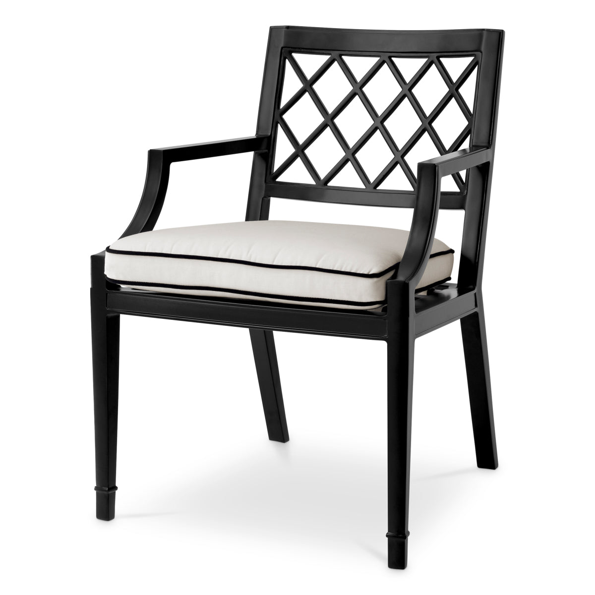 Scaun dining de exterior Paladium cu brațe, finisaj negru mat, Sunbrella canvas
