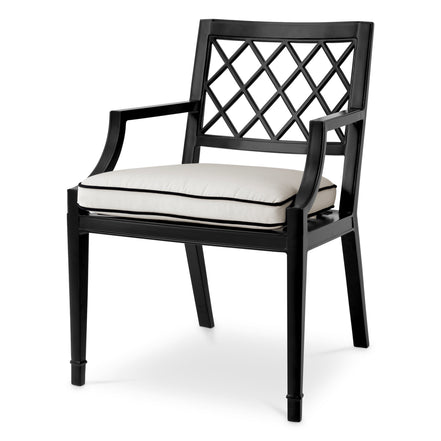 Scaun dining de exterior Paladium cu brațe, finisaj negru mat, Sunbrella canvas