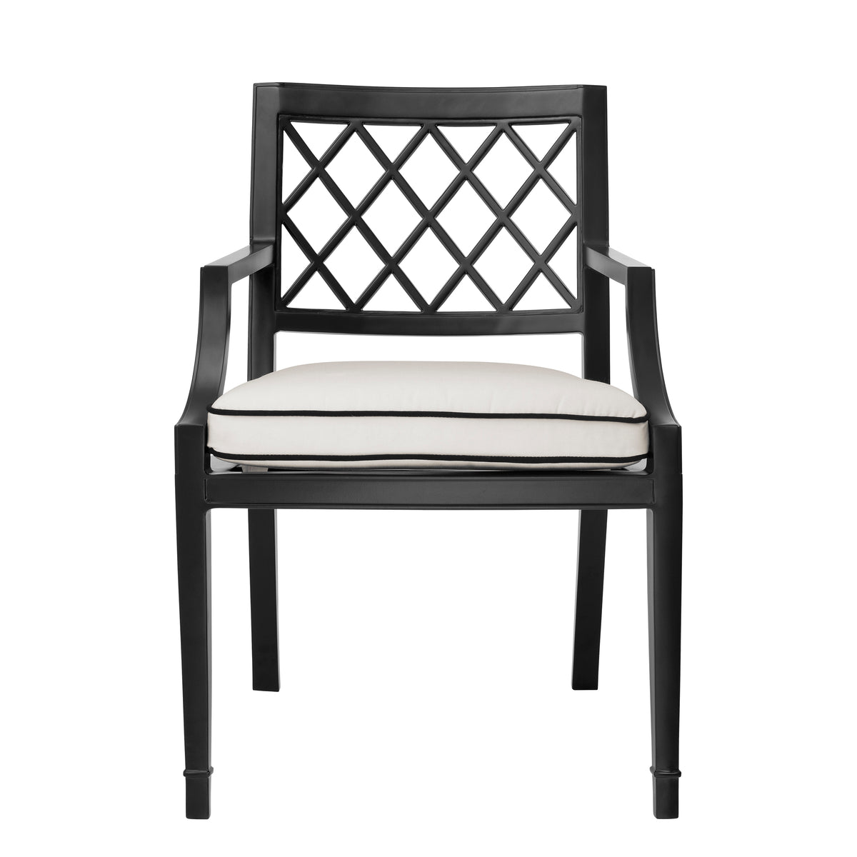 Scaun dining de exterior Paladium cu brațe, finisaj negru mat, Sunbrella canvas