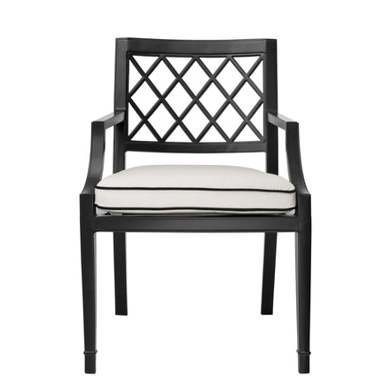 Scaun dining de exterior Paladium cu brațe, finisaj negru mat, Sunbrella canvas