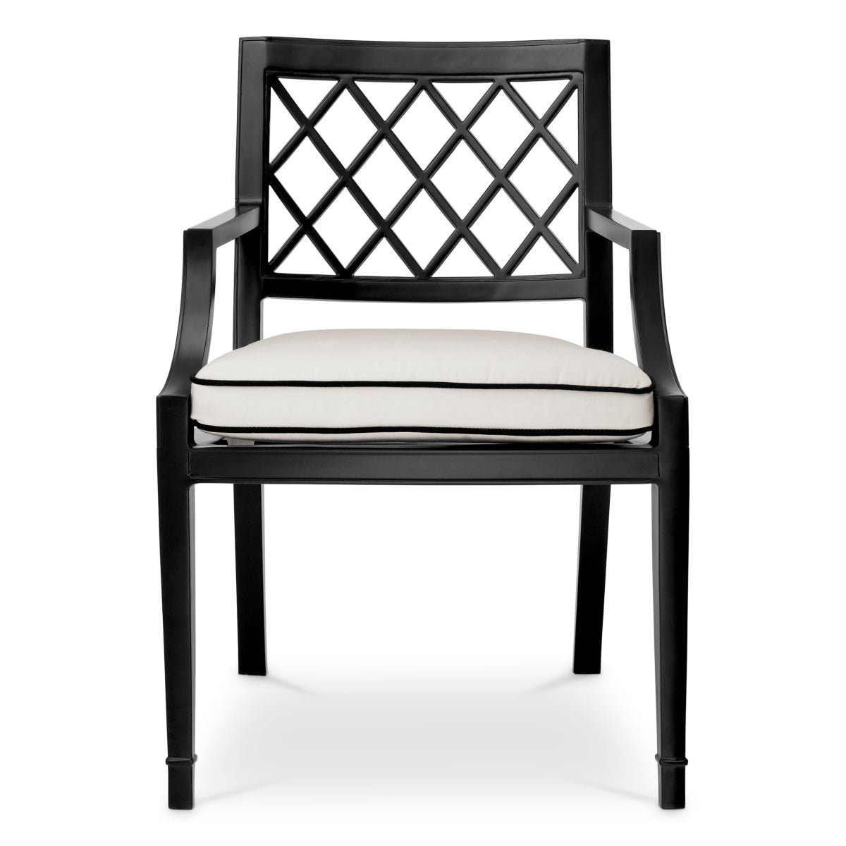 Scaun dining de exterior Paladium cu brațe, finisaj negru mat, Sunbrella canvas