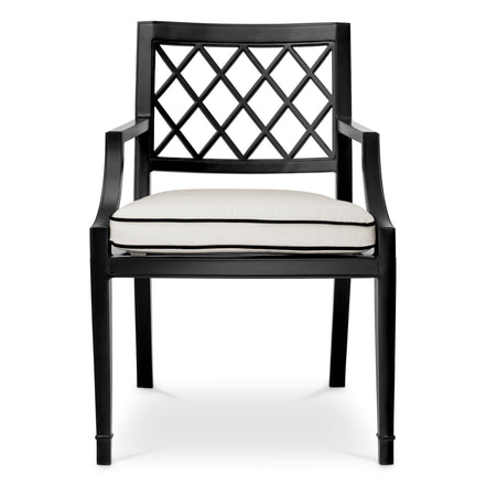 Scaun dining de exterior Paladium cu brațe, finisaj negru mat, Sunbrella canvas