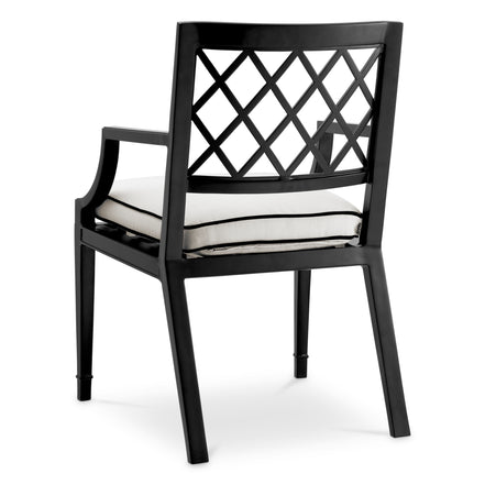 Scaun dining de exterior Paladium cu brațe, finisaj negru mat, Sunbrella canvas