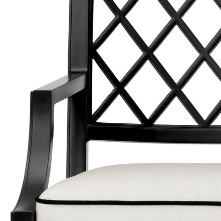 Scaun dining de exterior Paladium cu brațe, finisaj negru mat, Sunbrella canvas