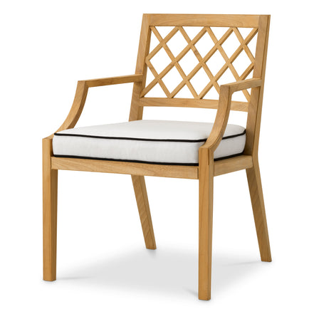 Scaun dining de exterior Paladium, tec natural, cu pernă Sunbrella canvas