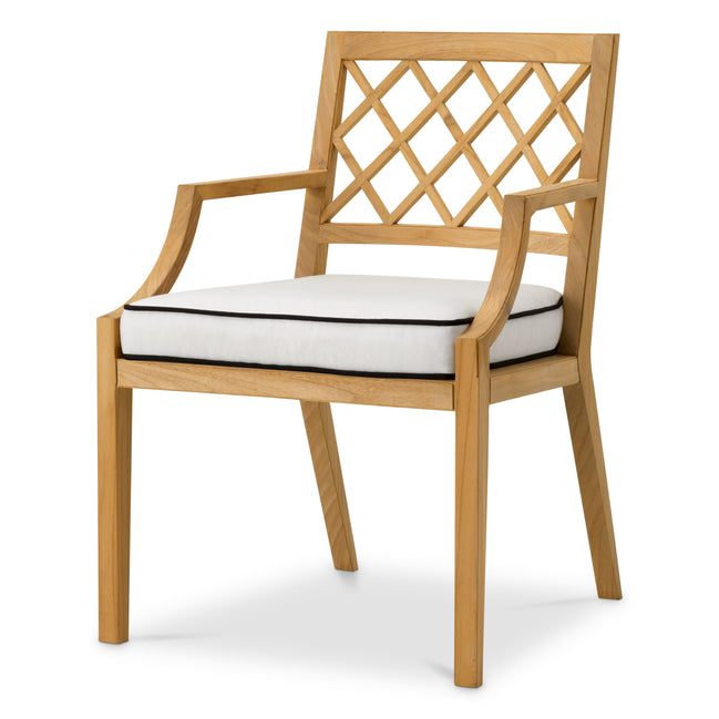 Scaun dining de exterior Paladium, tec natural, cu pernă Sunbrella canvas