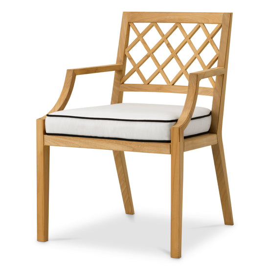 Scaun dining de exterior Paladium, tec natural, cu pernă Sunbrella canvas