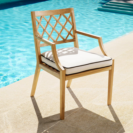 Scaun dining de exterior Paladium, tec natural, cu pernă Sunbrella canvas