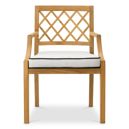 Scaun dining de exterior Paladium, tec natural, cu pernă Sunbrella canvas