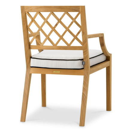 Scaun dining de exterior Paladium, tec natural, cu pernă Sunbrella canvas