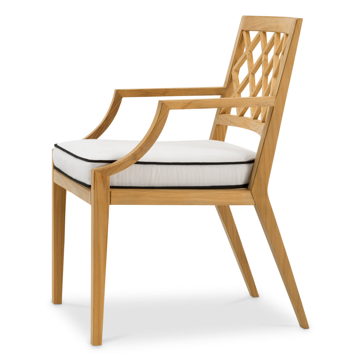 Scaun dining de exterior Paladium, tec natural, cu pernă Sunbrella canvas