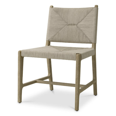 Scaun dining de exterior Pivetti, tec îmbătrânit, frânghie gri deschis