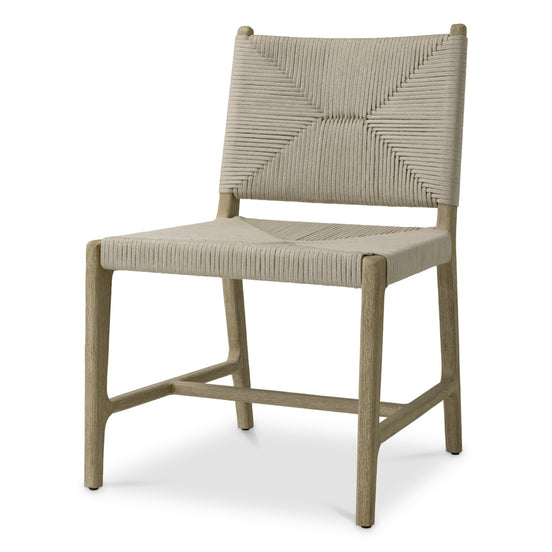 Scaun dining de exterior Pivetti, tec îmbătrânit, frânghie gri deschis