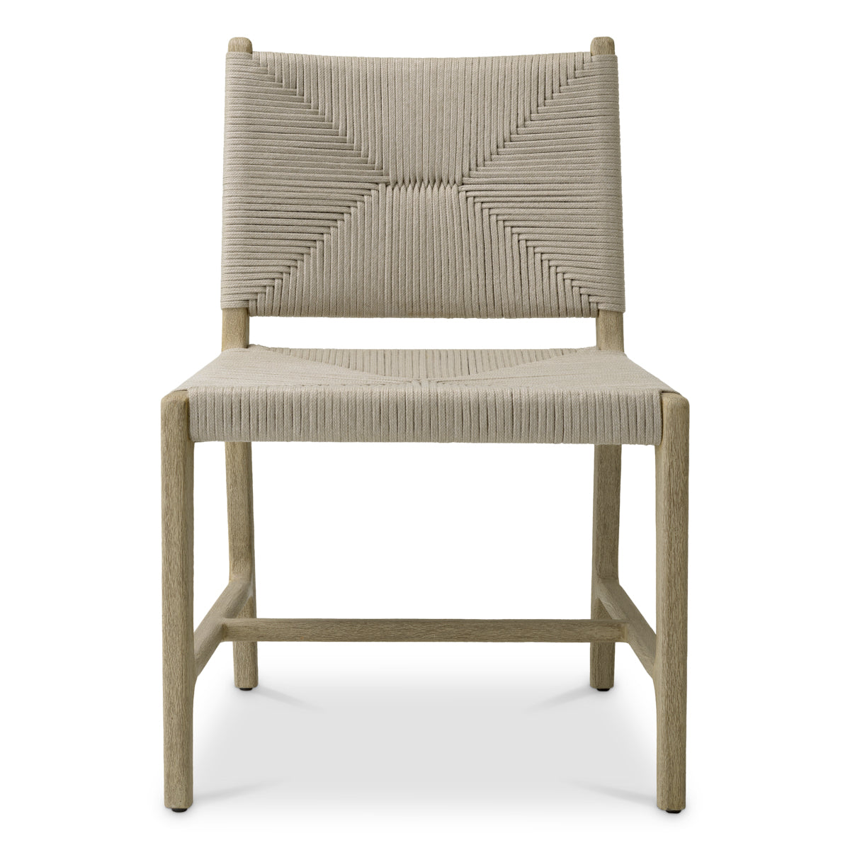 Scaun dining de exterior Pivetti, tec îmbătrânit, frânghie gri deschis