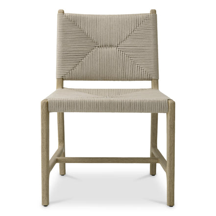 Scaun dining de exterior Pivetti, tec îmbătrânit, frânghie gri deschis