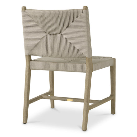 Scaun dining de exterior Pivetti, tec îmbătrânit, frânghie gri deschis