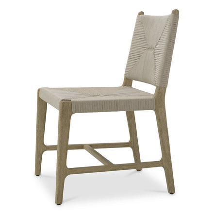 Scaun dining de exterior Pivetti, tec îmbătrânit, frânghie gri deschis