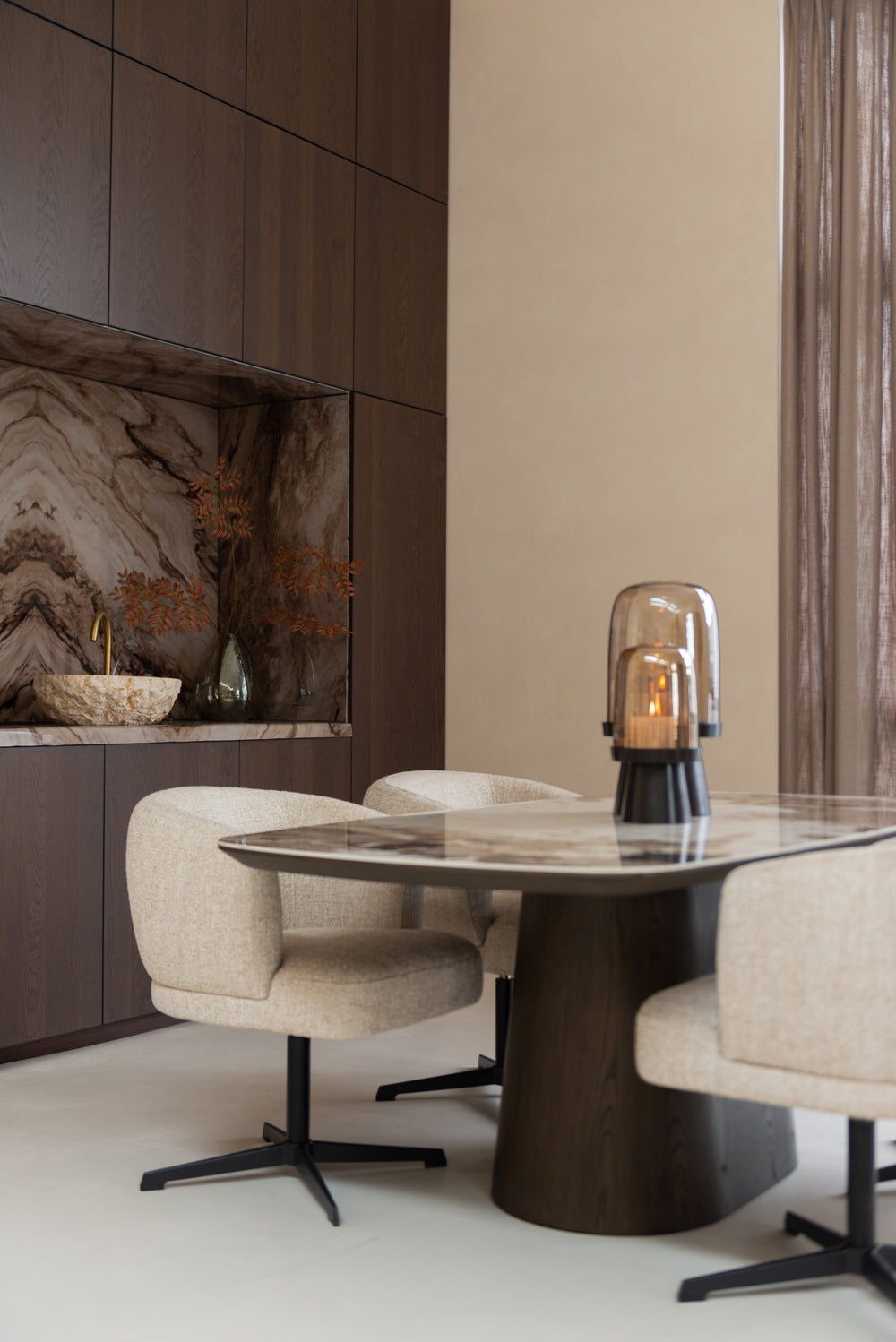 Scaun dining Dinan, tweed crem, rotativ, ignifug – ambient