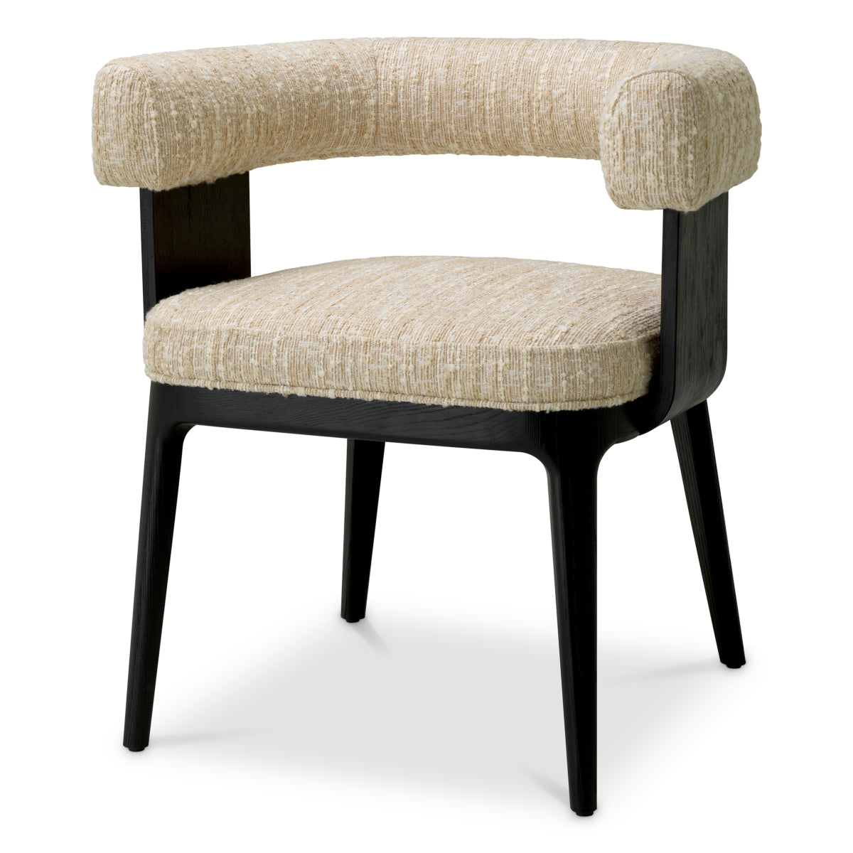 Scaun dining Dubois, furnir de stejar negru, bouclé Sonata crem