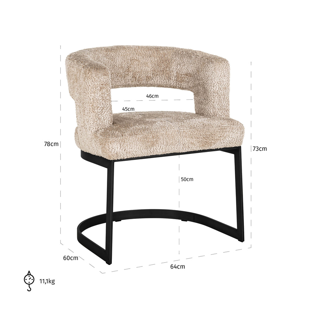 Scaun dining Ellis, lovely bej – desen tehnic cu dimensiuni