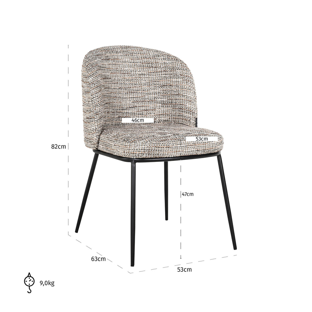 Scaun dining Elvi, trendy nature, ignifug (set de 2) – desen tehnic cu dimensiuni