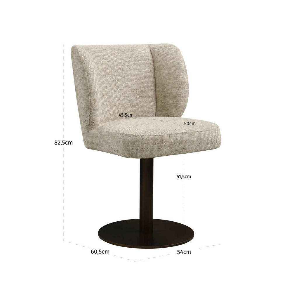 Scaun dining Fiona, softweave natural, rotativ – desen tehnic cu dimensiuni