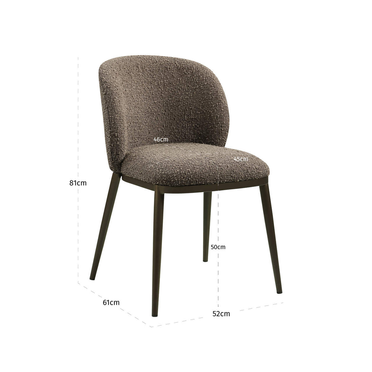 Scaun dining Gandy, chunky maro – desen tehnic cu dimensiuni