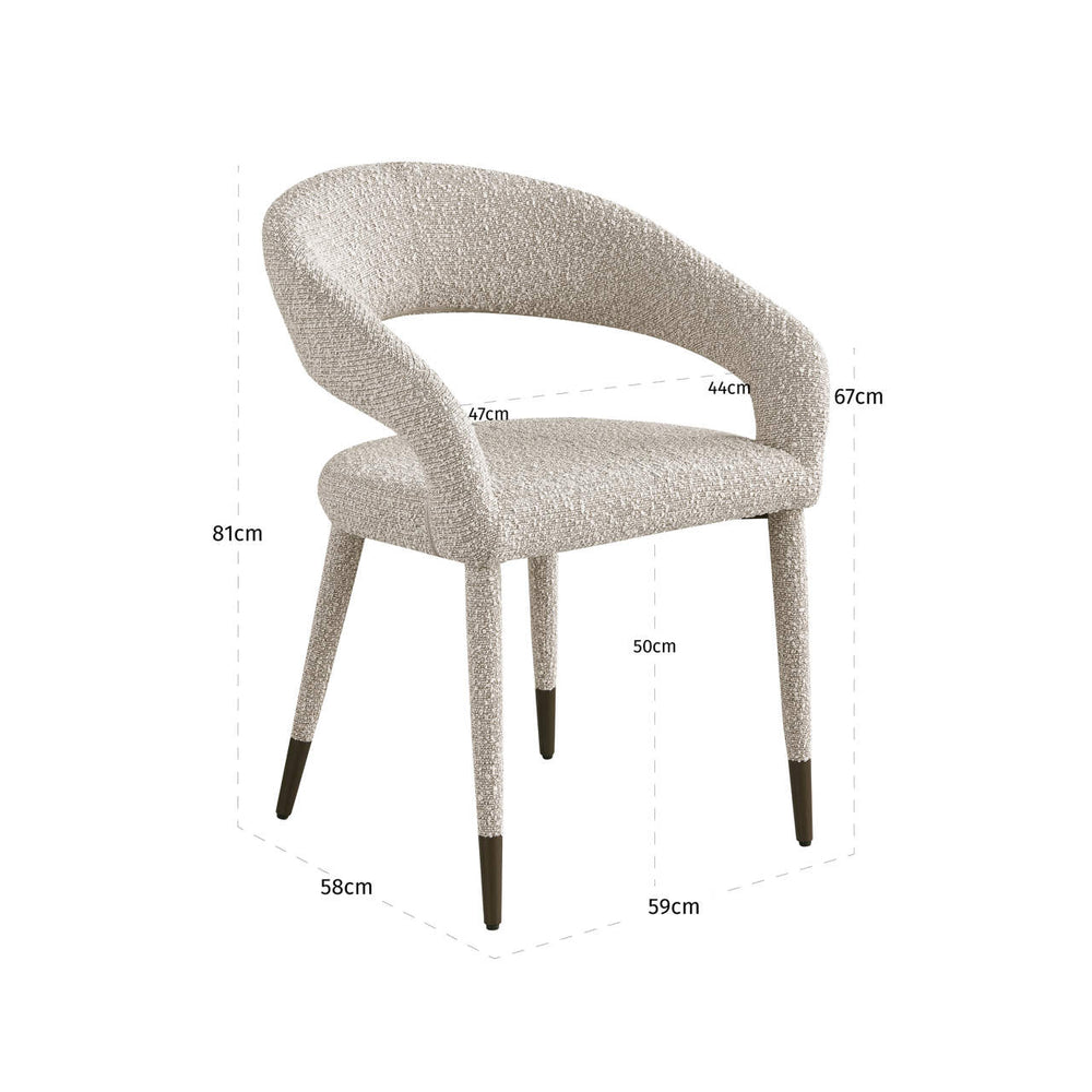 Scaun dining Gia, chunky natural – desen tehnic cu dimensiuni