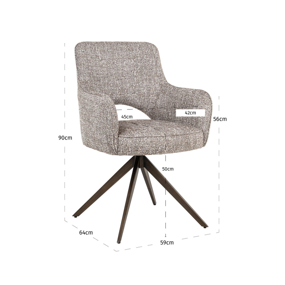 Scaun dining Ginerva, tweed earth, rotativ – desen tehnic cu dimensiuni